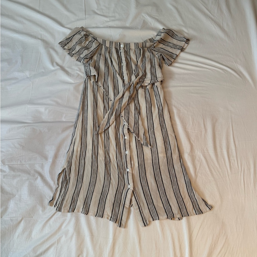 Gianni Bini Romper Womens M Striped Off Shoulder Boho Button Front